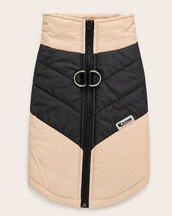Parka bicolor beige y negra, vista exterior