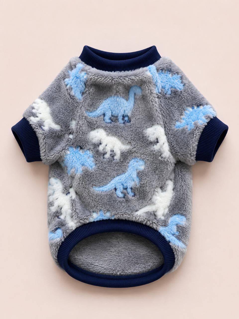 Chaleco gris y azul con dinosaurios